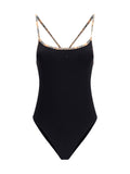Burberry Check Trim Swimsuit — Black