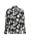 Laneus Tropical Palm-Print Viscose Bowling Shirt — Black
