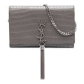 Croc Embossed Leather Monogram Kate Tassel Wallet on Chain