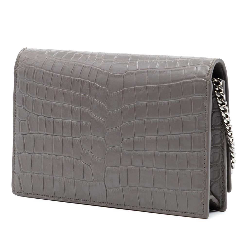 Croc Embossed Leather Monogram Kate Tassel Wallet on Chain