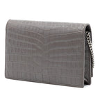 Croc Embossed Leather Monogram Kate Tassel Wallet on Chain
