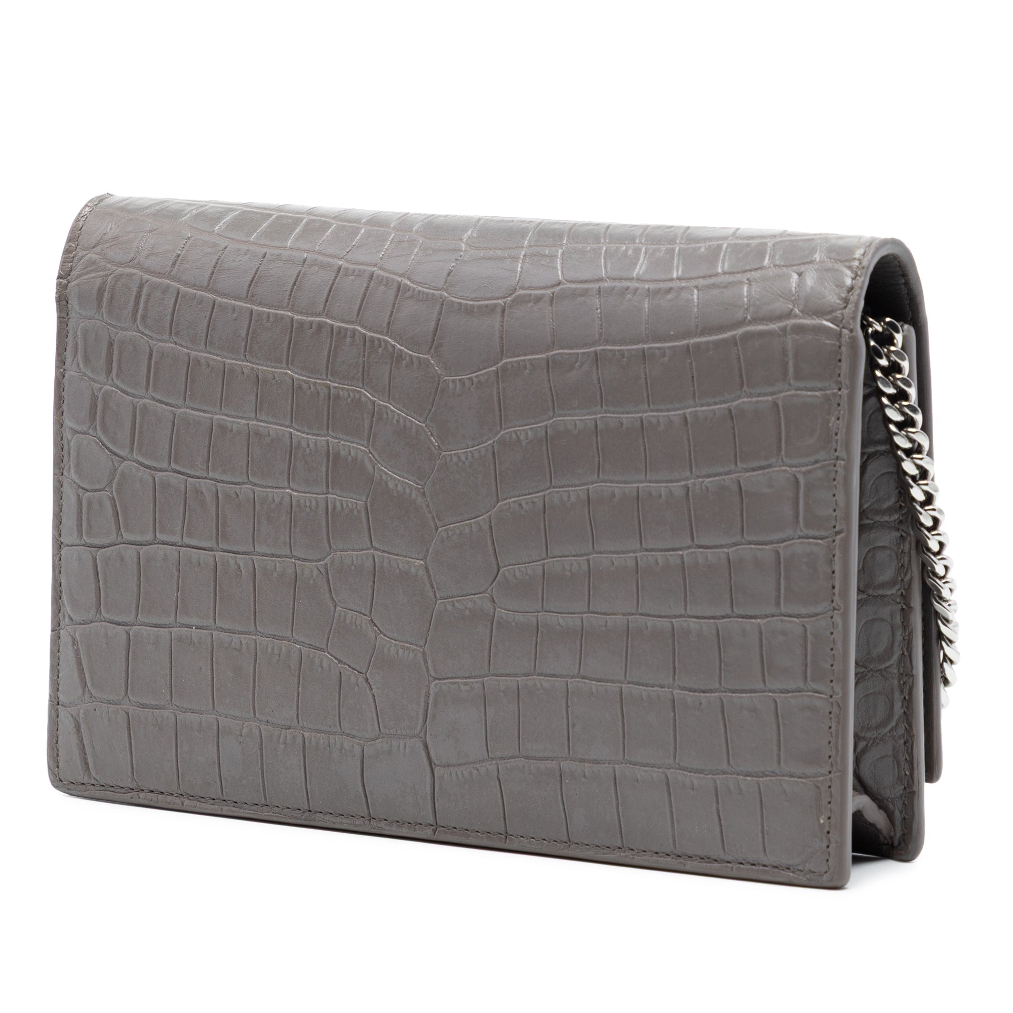 Croc Embossed Leather Monogram Kate Tassel Wallet on Chain