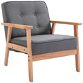 Tufted Fabric Accent Chair with Wood Legs and Thick Padding, Grey