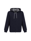 Brunello Cucinelli Cotton-Blend Zip-Up Hoodie — Navy