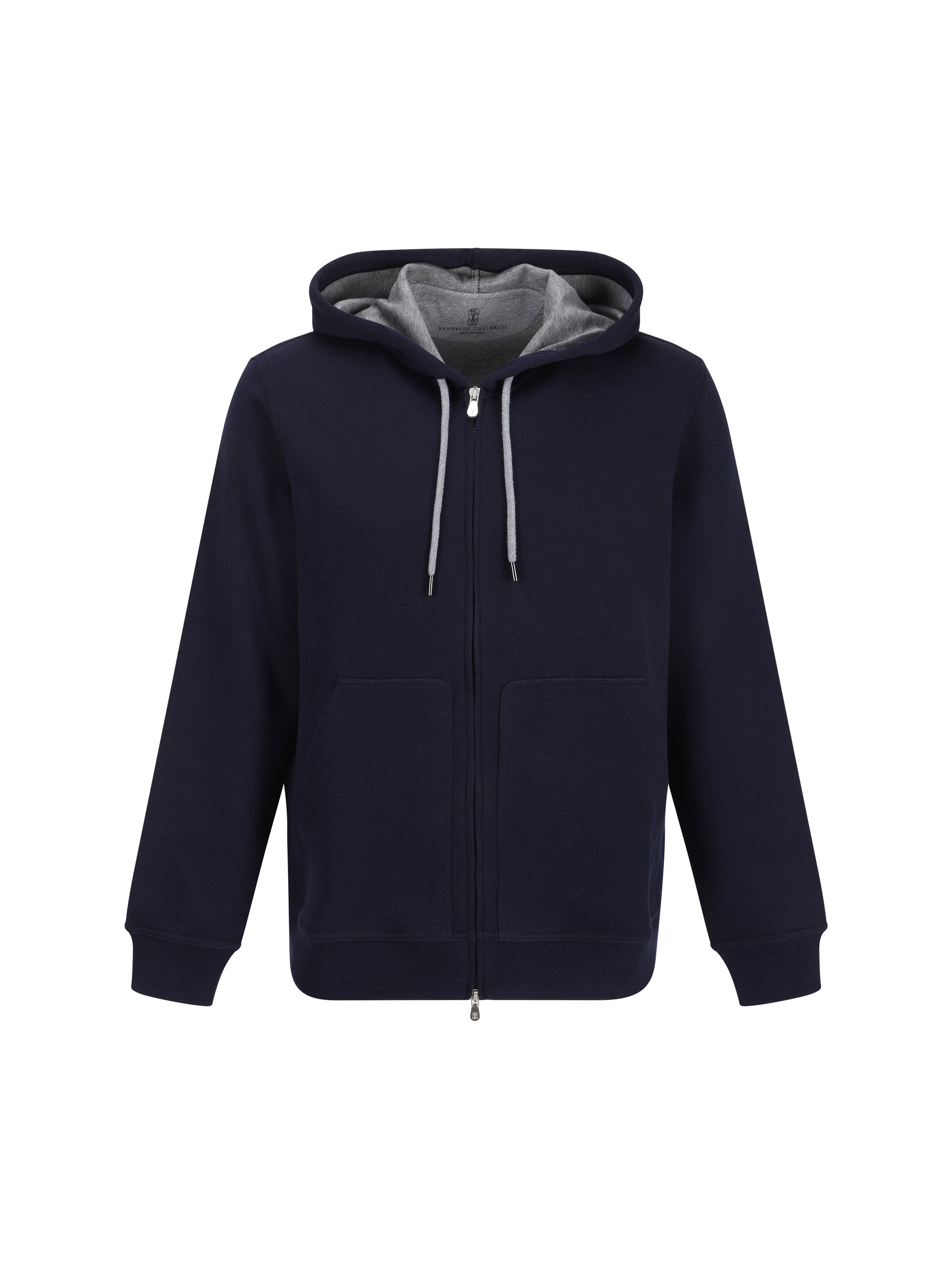 Brunello Cucinelli Cotton-Blend Zip-Up Hoodie — Navy