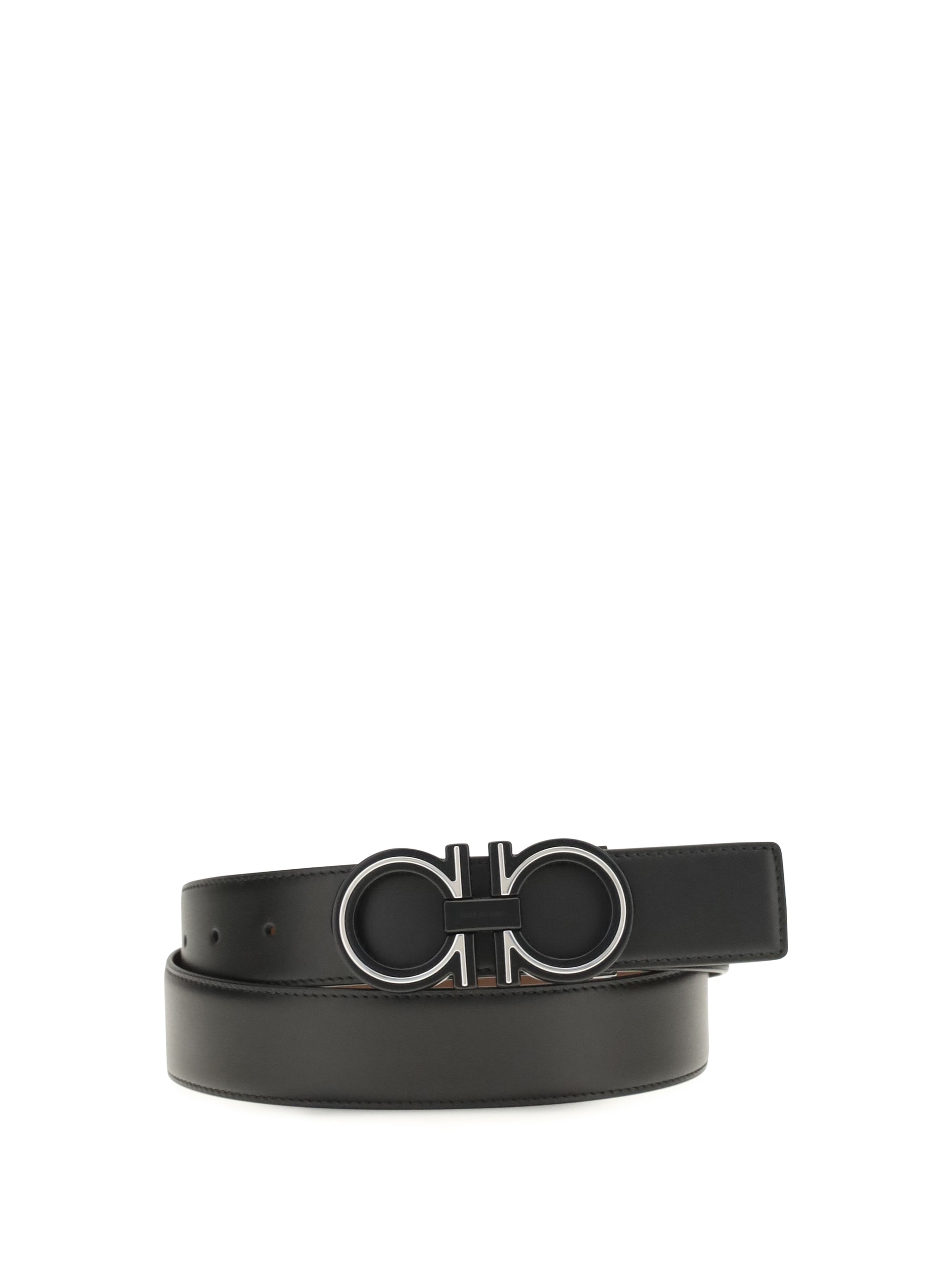 Ferragamo Gancini Buckle Reversible Leather Belt — Black