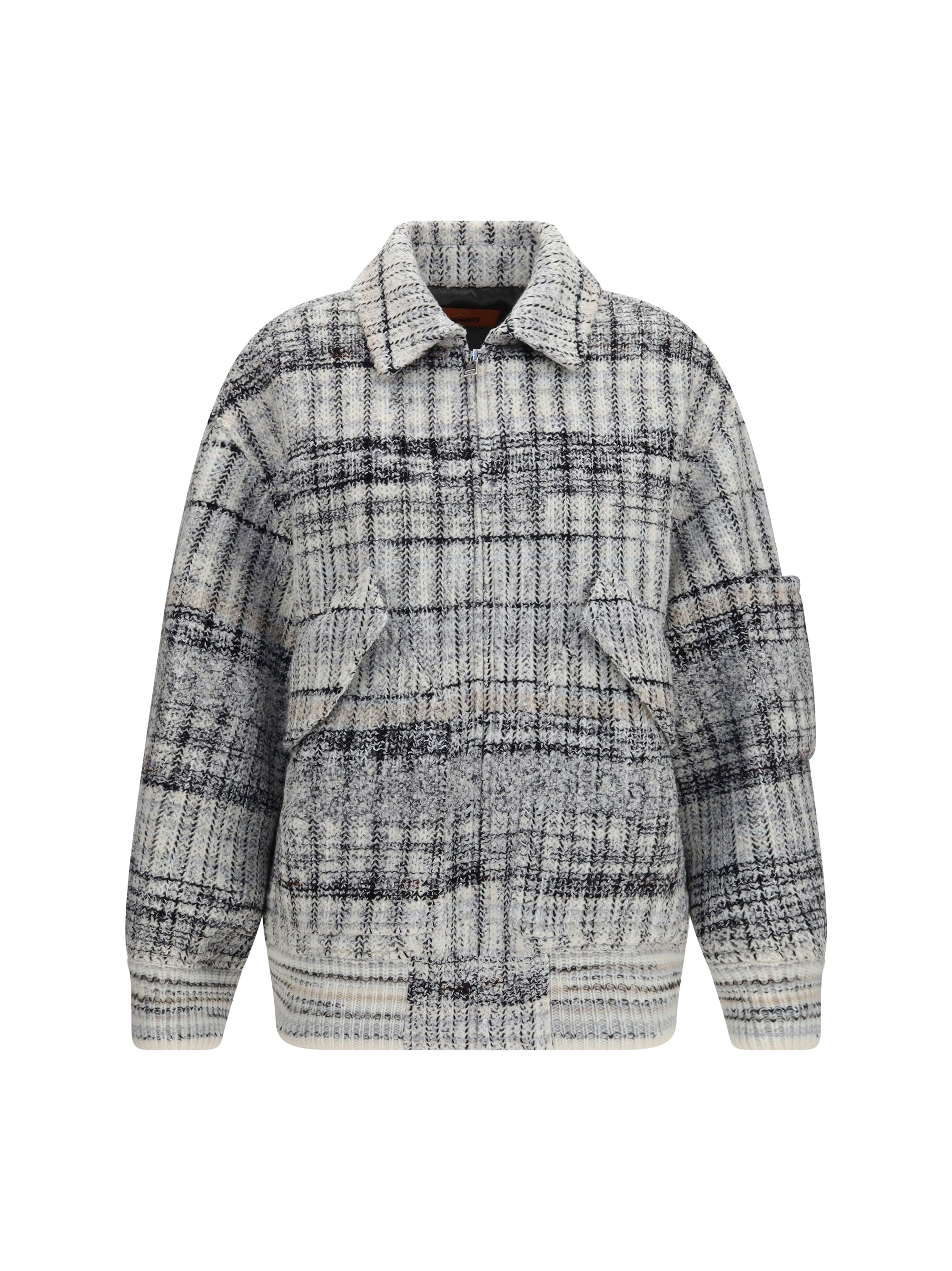 Missoni Oversized Check Wool-Blend Bomber Jacket — Gray
