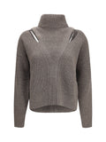 P.A.R.O.S.H. Perforated-Shoulder High-Neck Sweater — Gray