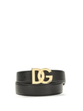 Dolce & Gabbana Interlocking DG Buckle Calfskin Belt — Black