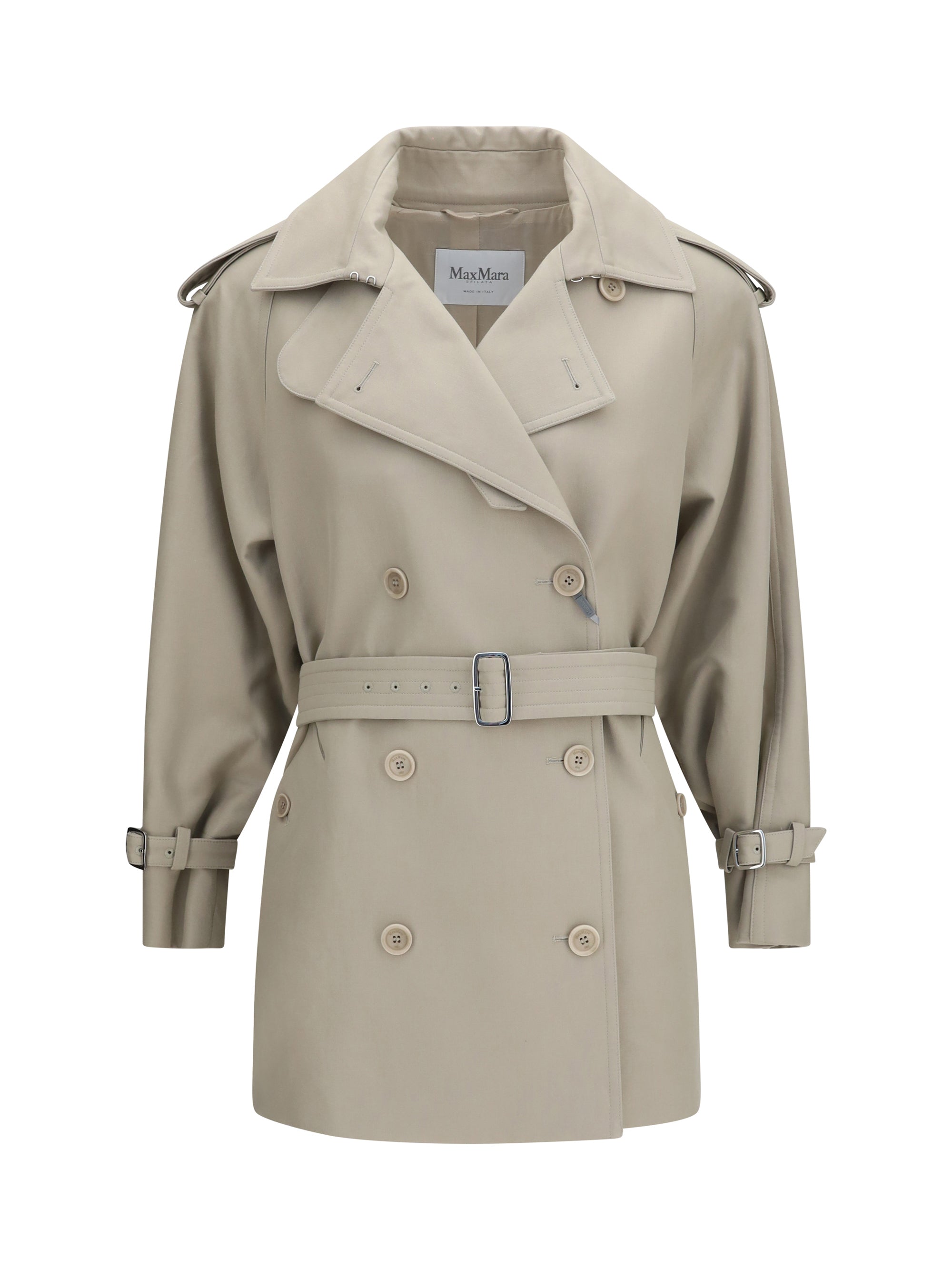 Max Mara Double-Breasted Cotton Trench Coat — Beige