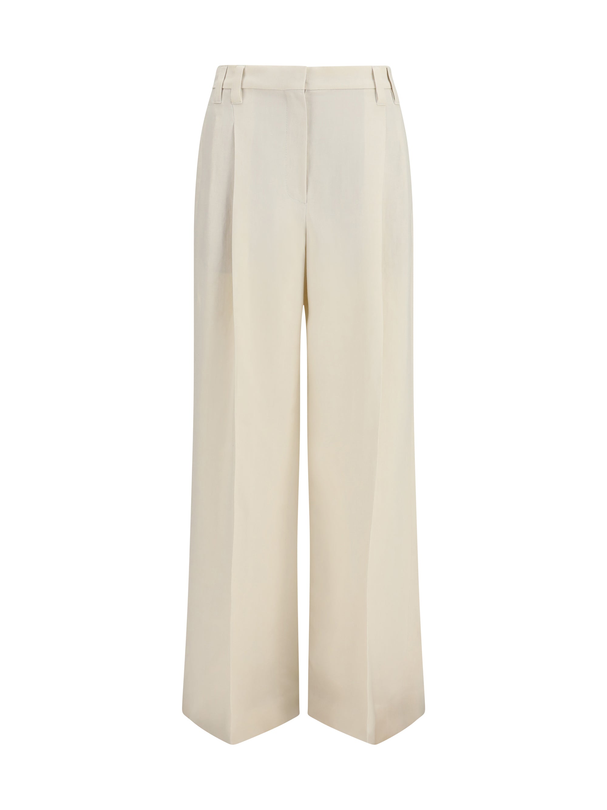 Brunello Cucinelli Wide-Leg Fluid Twill Trousers — Beige