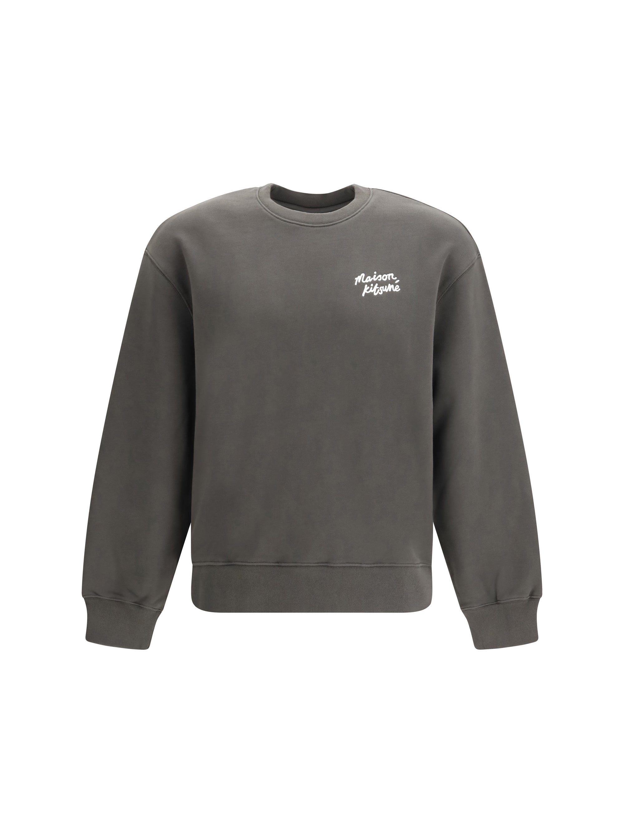 Maison Kitsuné Logo-Embroidered Cotton Sweatshirt — Gray