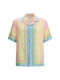 Casablanca Monogram Jacquard Rainbow-Trim Polo Shirt — Multicolor