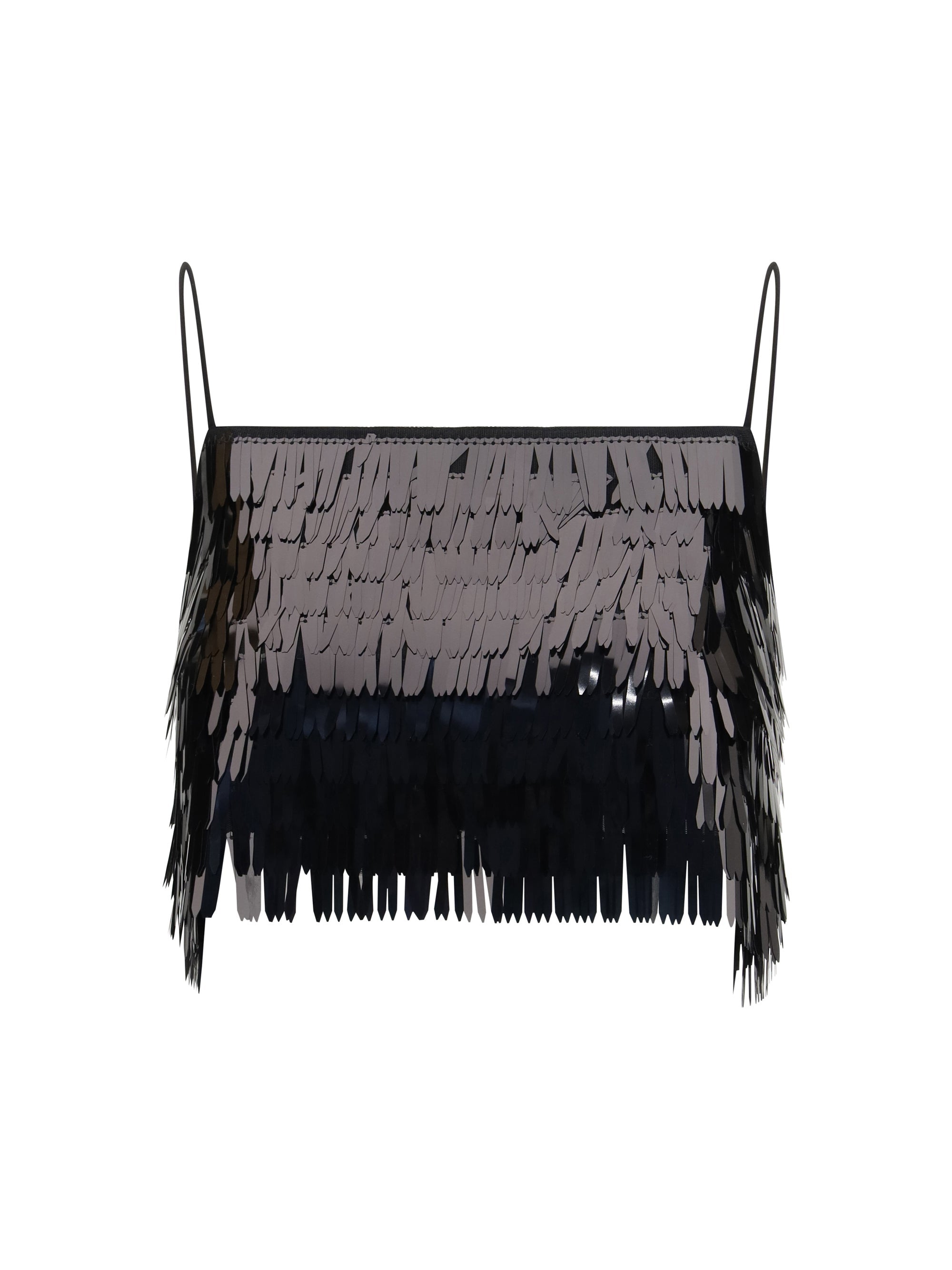 Self-Portrait Sequin Fringe Tank Top — Black