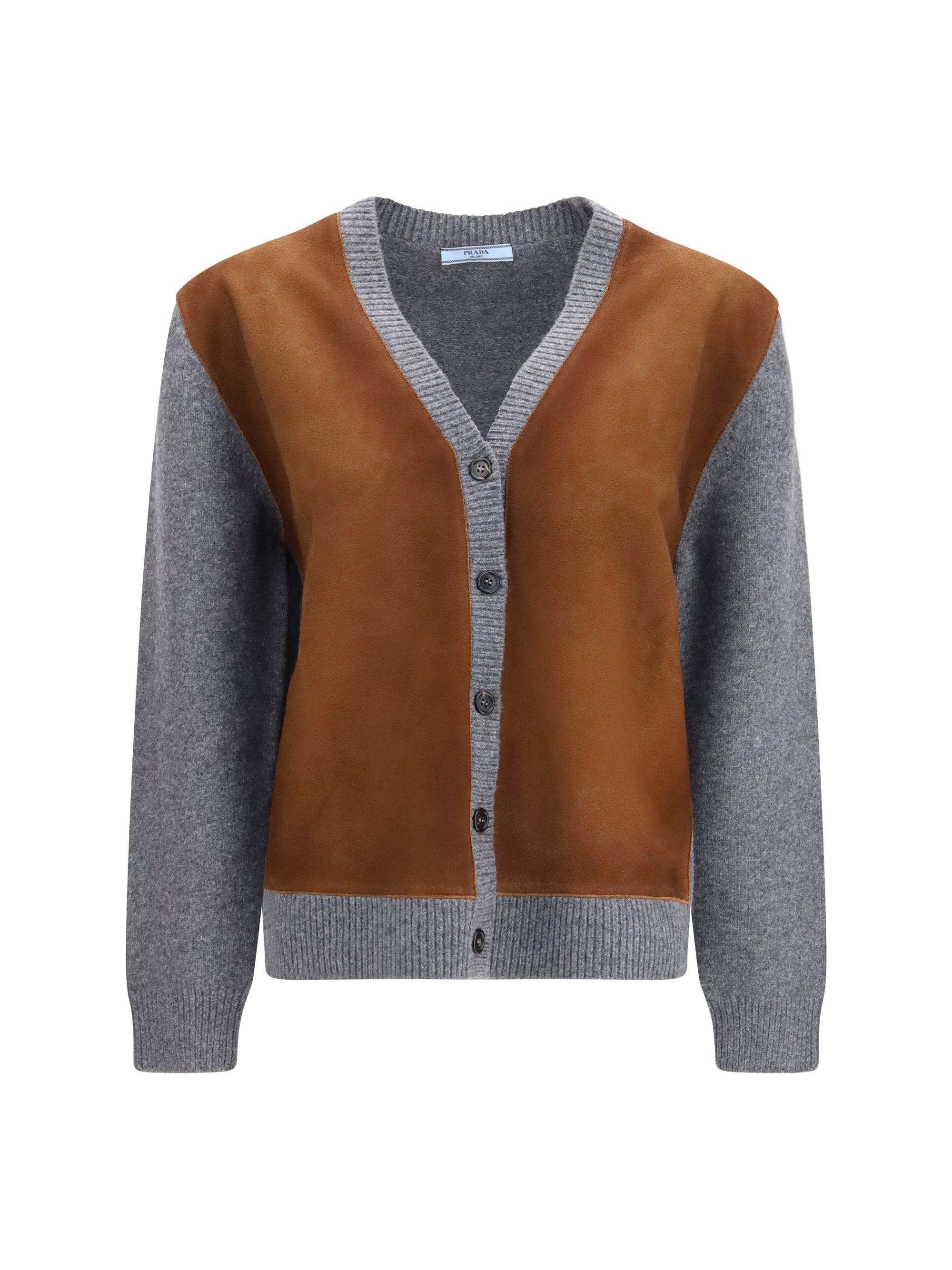 Prada Suede and Wool Cardigan — Gray