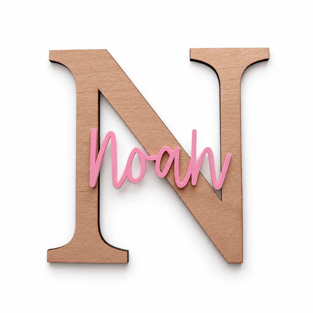 Letra Inicial Personalizada con Nombre – Madera y Metacrilato 🤍