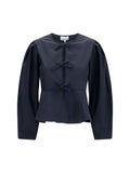 Ganni Cotton Poplin Tie-Front Blouse — Black