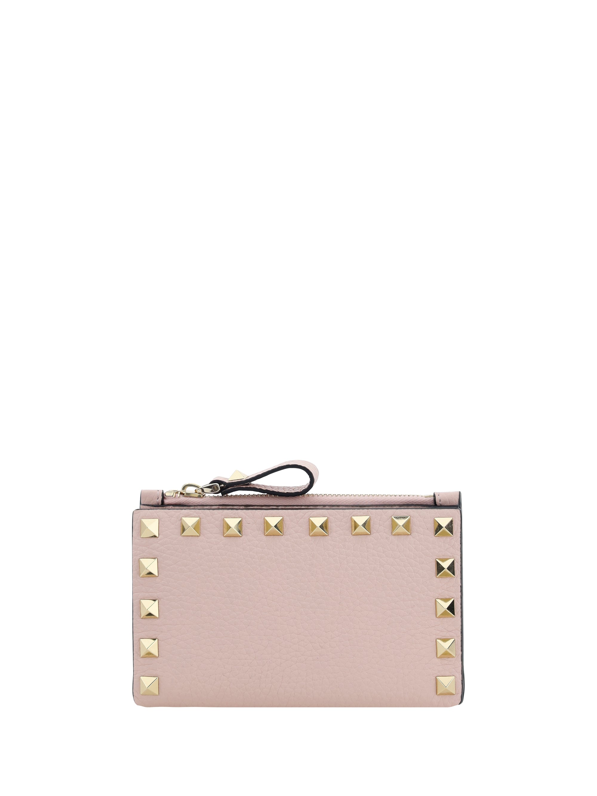 Valentino Garavani Rockstud Zip Card Holder Wallet — Pink