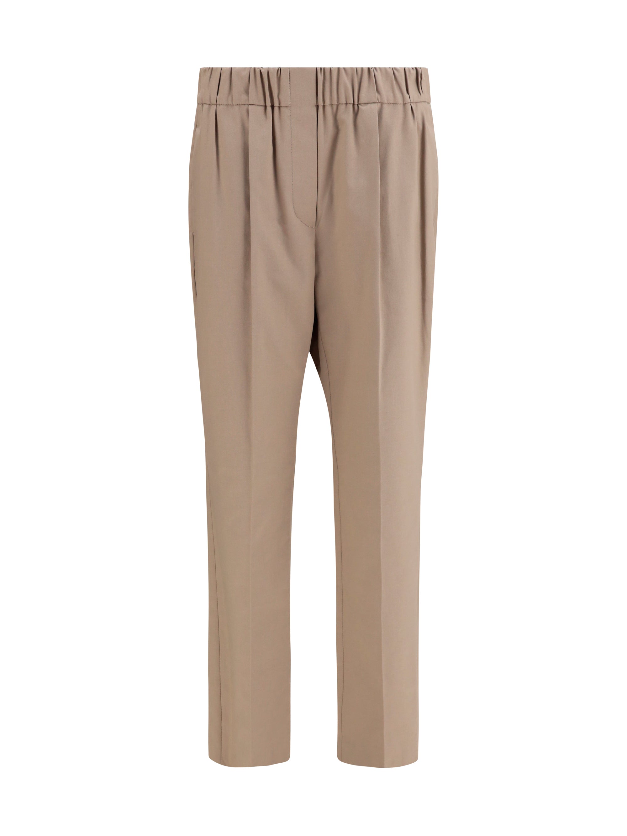 Brunello Cucinelli Elasticated Straight-Leg Trousers — Beige