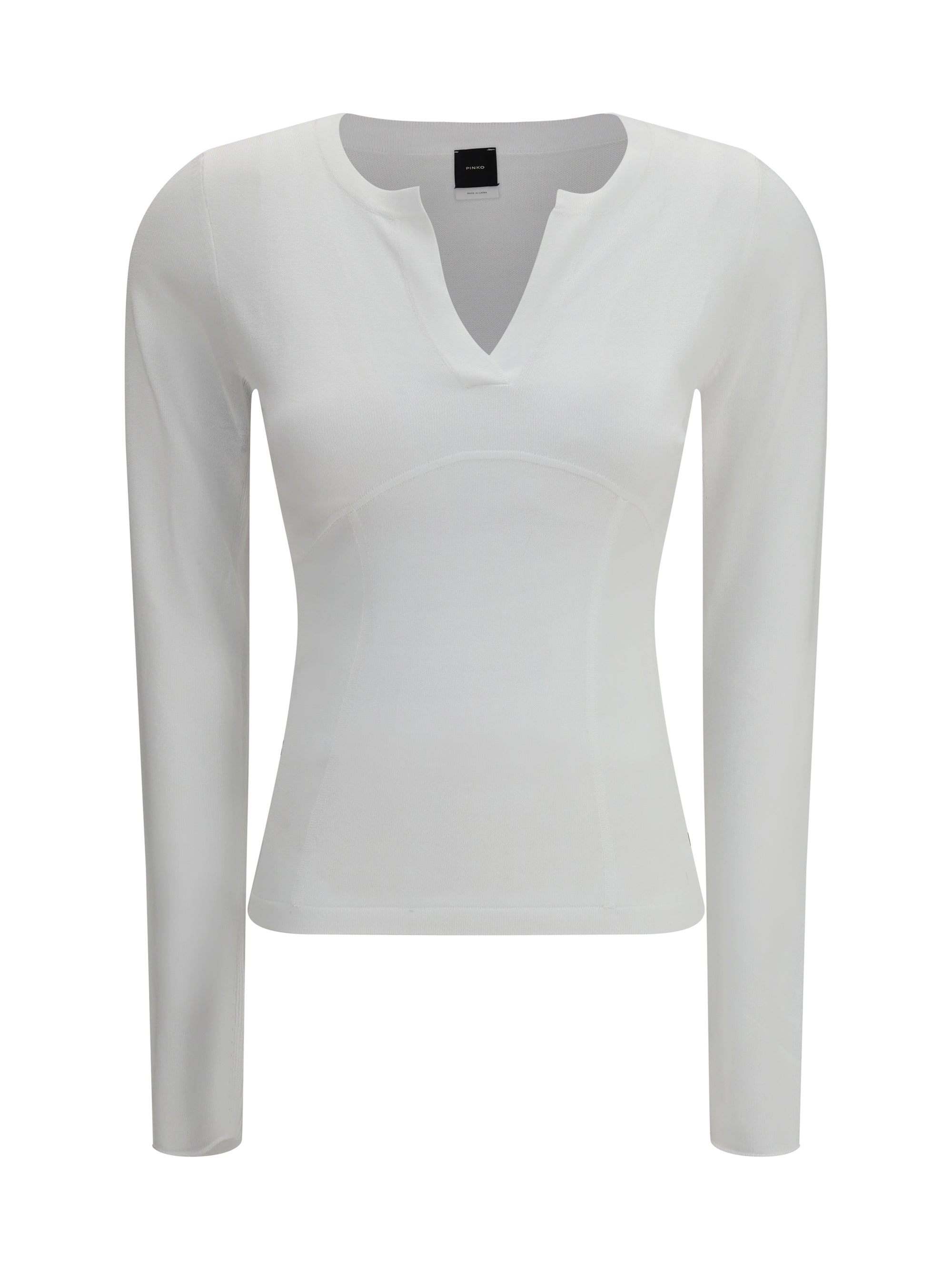 Pinko V-Neck Long-Sleeve Top — White