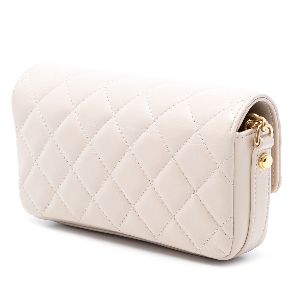 Quilted Lambskin Giant CC Flap Phone Holder with Chain