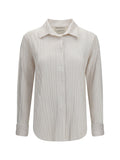 Gongdid Design Fine Striped Velvet-Like Polyester Shirt — White