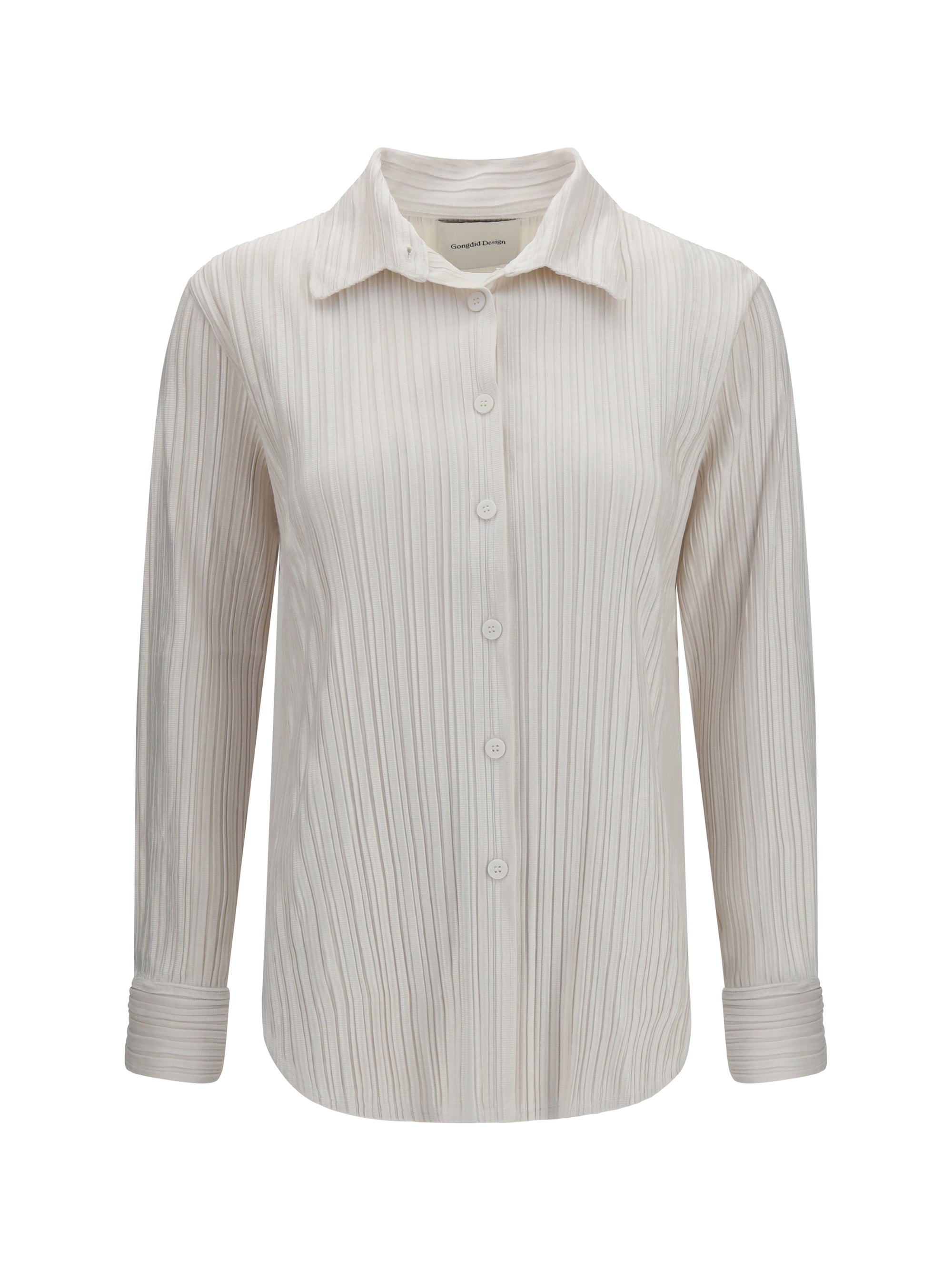 Gongdid Design Fine Striped Velvet-Like Polyester Shirt — White