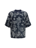 Giorgio Armani All-Over Damask Pattern Shirt — Navy