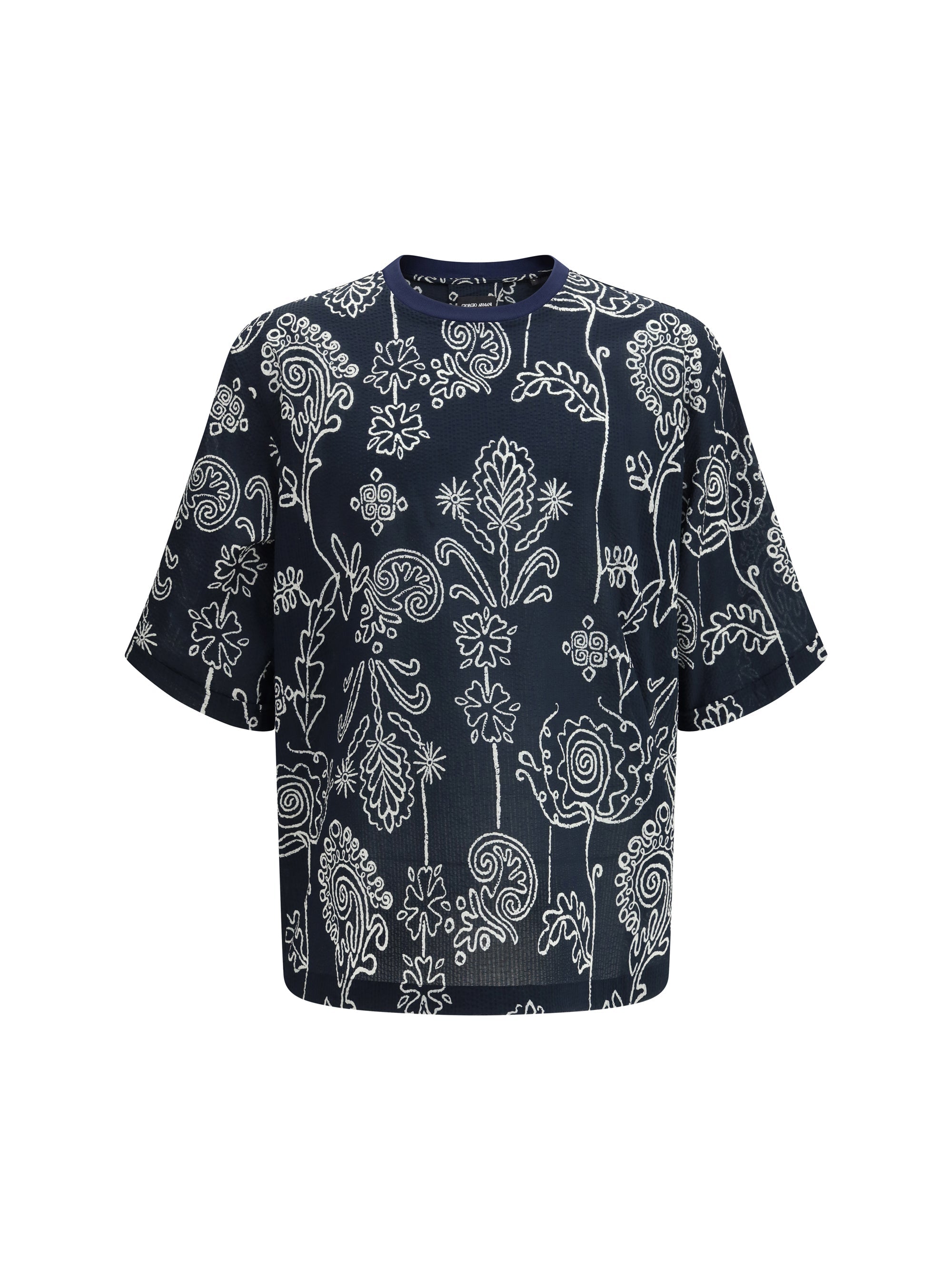 Giorgio Armani All-Over Damask Pattern Shirt — Navy