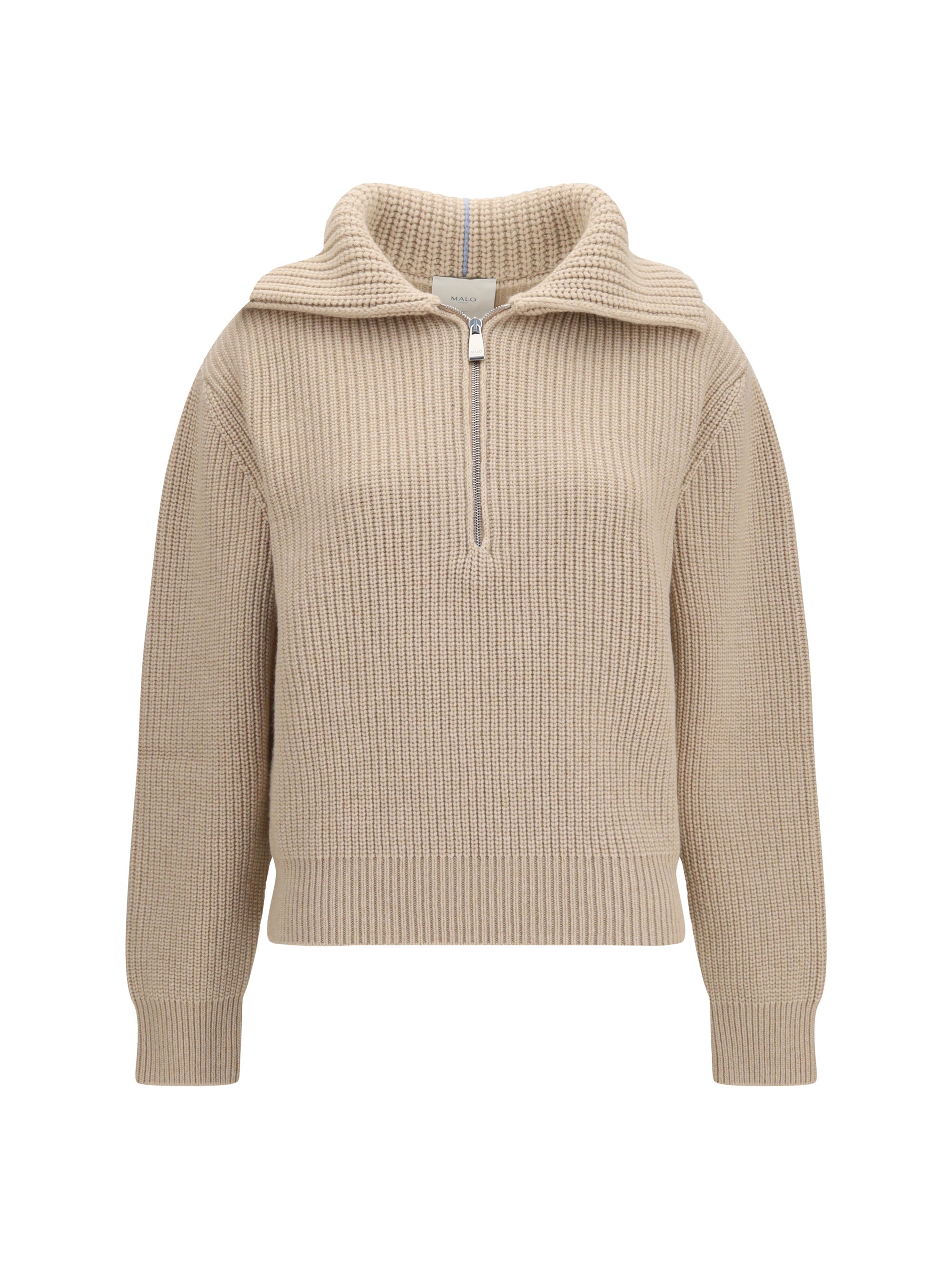 Malo Cashmere High-Neck Zip Sweater — Beige
