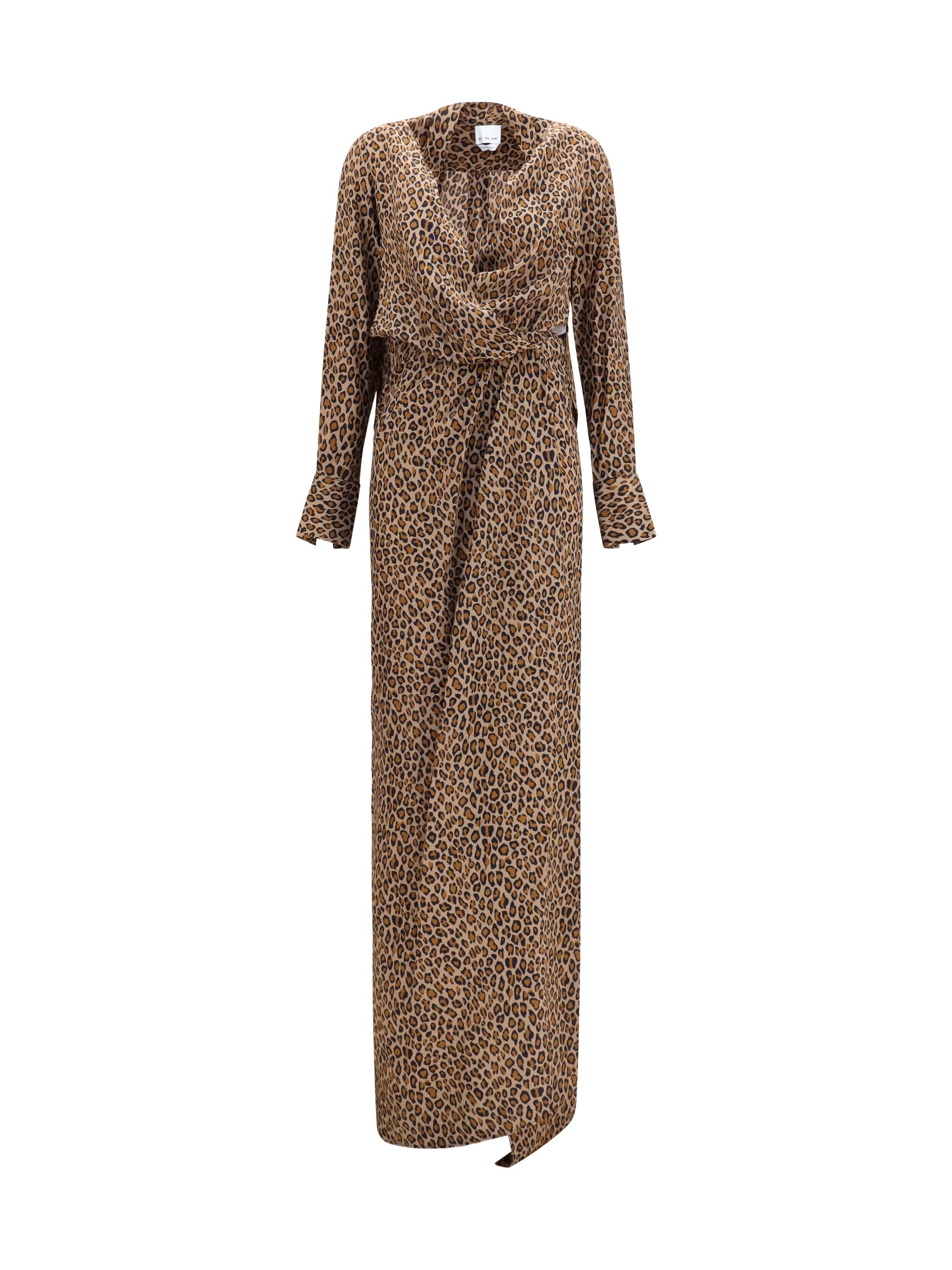 Sa Su Phi Leopard-Print Cross-Over Crêpe de Chine Maxi Dress — Brown