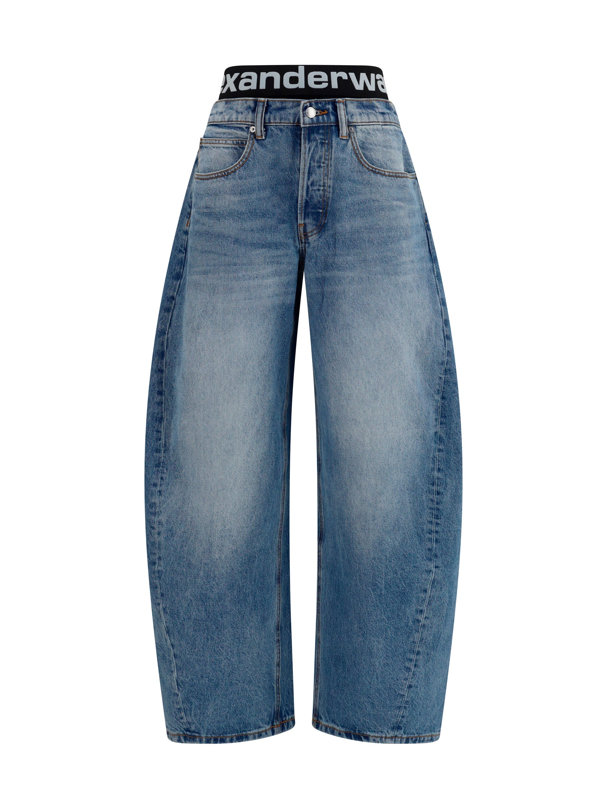 Alexander Wang Logo-Waist Layered Belt Jeans — Blue