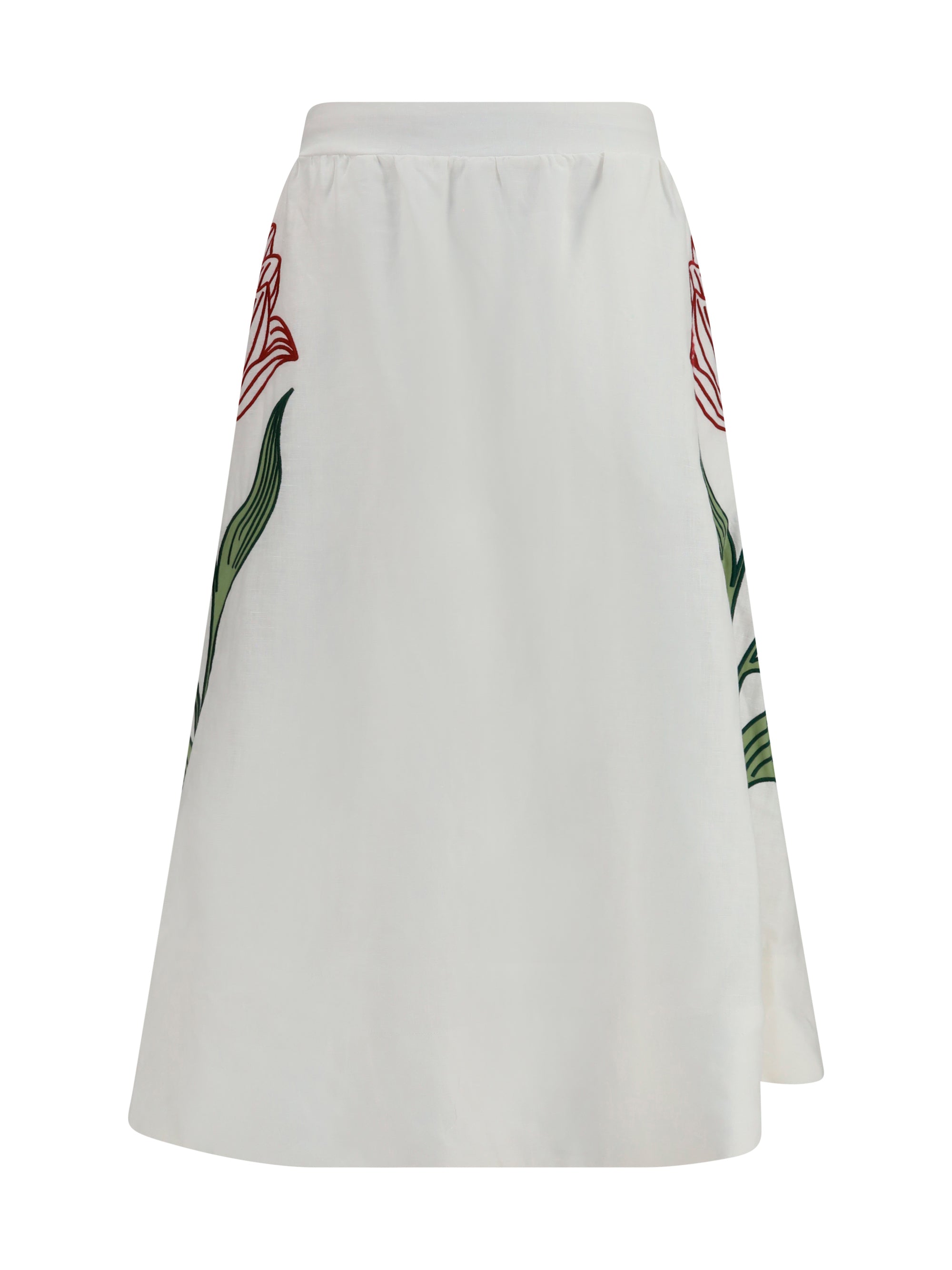 Farm Rio Floral Embroidered Linen Skirt — White