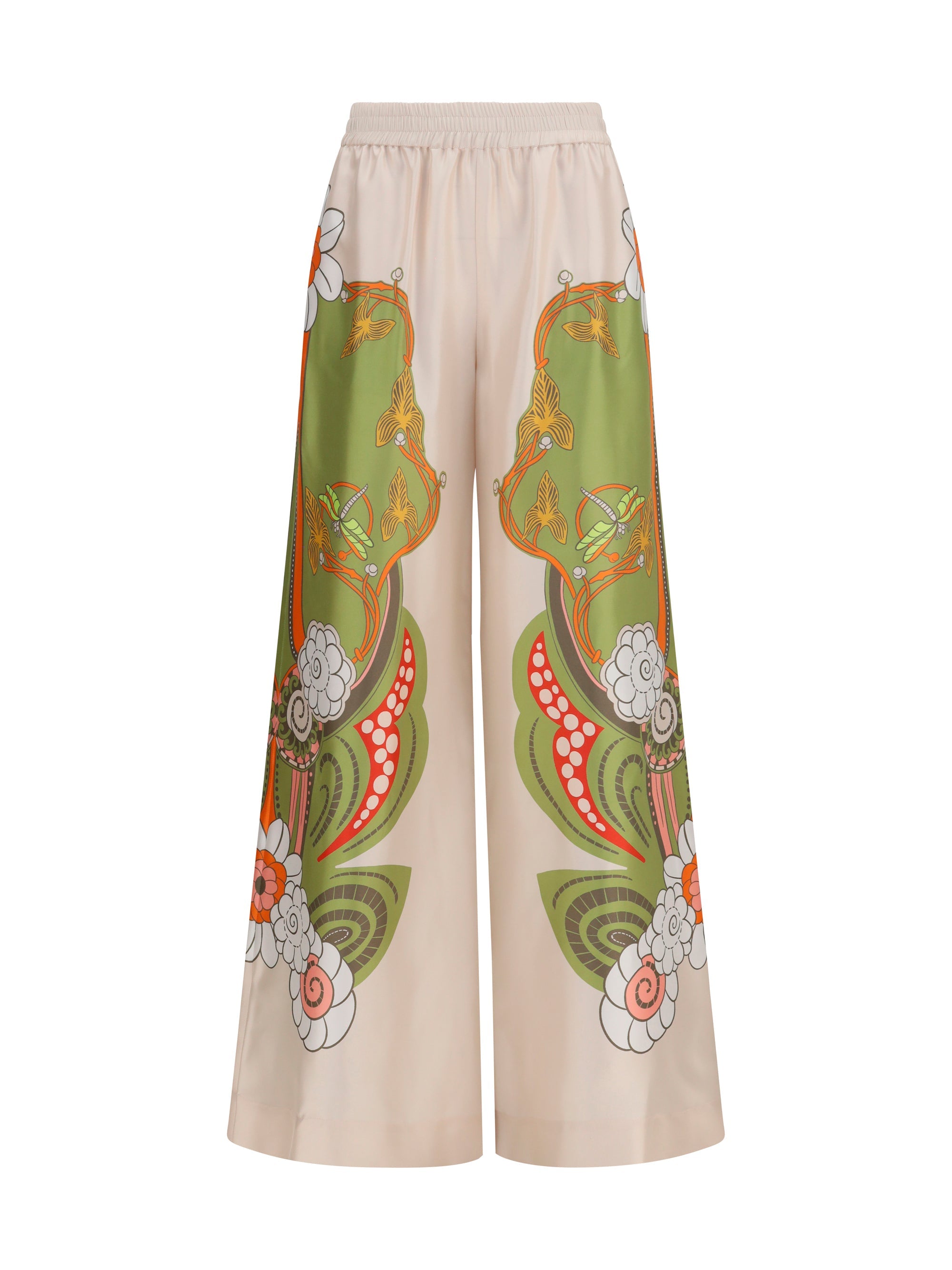 La Double J Printed Silk Trousers — Beige