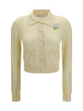 Self-Portrait Floral Embroidered Wool Cardigan — Yellow