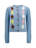 Ganni Diamond-Pattern Cardigan — Blue
