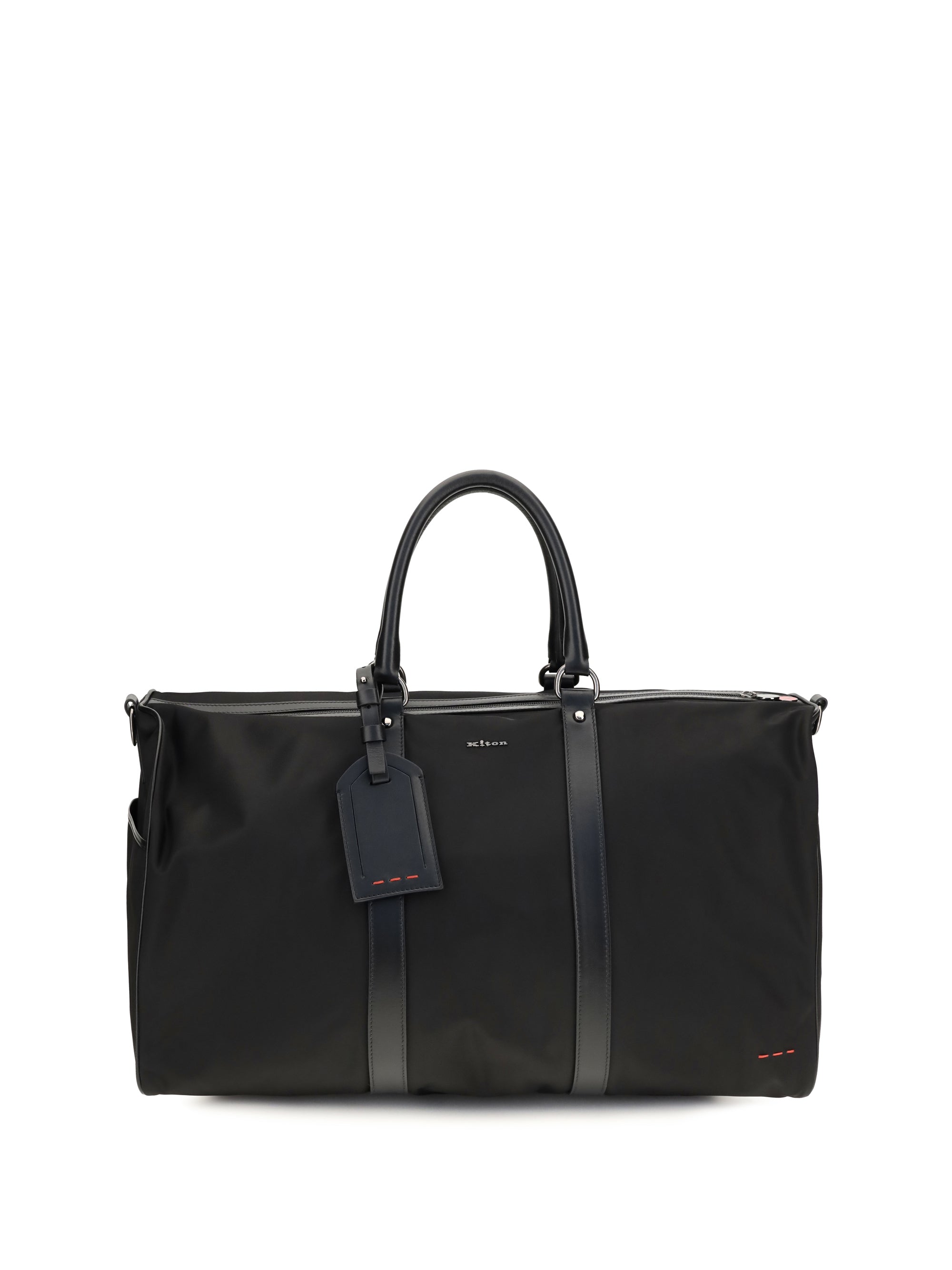 Kiton Leather-Trim Nylon Travel Duffle Bag — Black