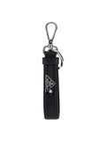 Prada Leather with Logo Plaque Key Case — Black