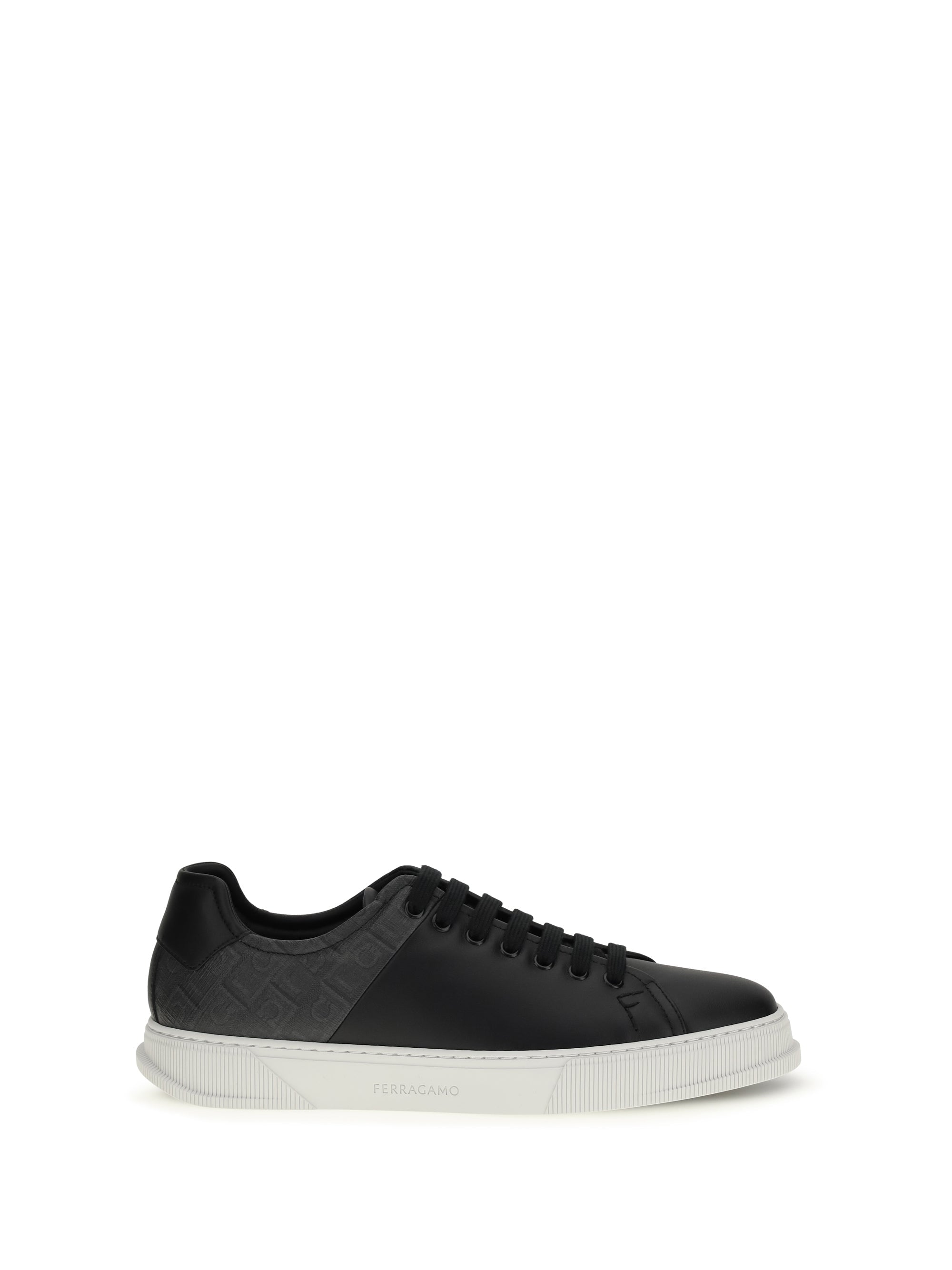 Ferragamo Monogram Jacquard Calf Leather Sneaker — Black