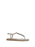 Brunello Cucinelli Beaded T-Strap Sandal — Beige