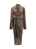 Rick Owens Asymmetric Wrap Cupro Dress — Gray
