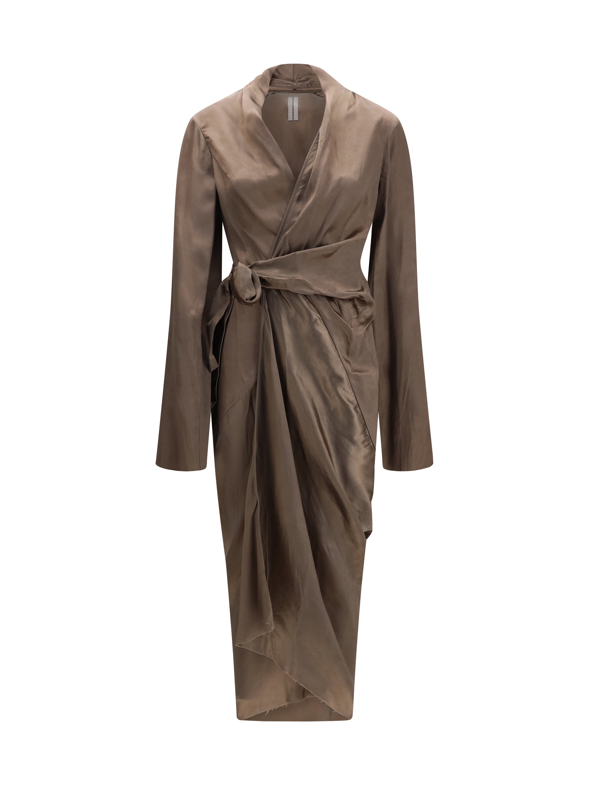 Rick Owens Asymmetric Wrap Cupro Dress — Gray