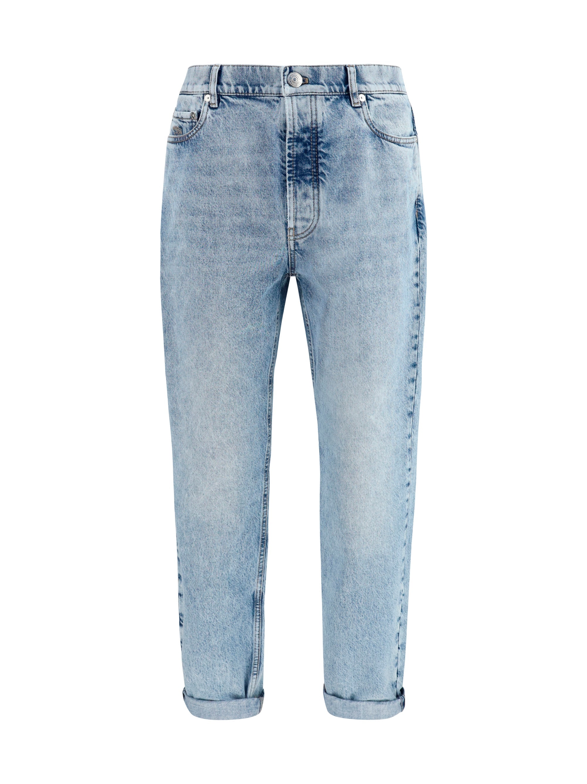Brunello Cucinelli Straight-Leg Turn-Up Jeans — Blue