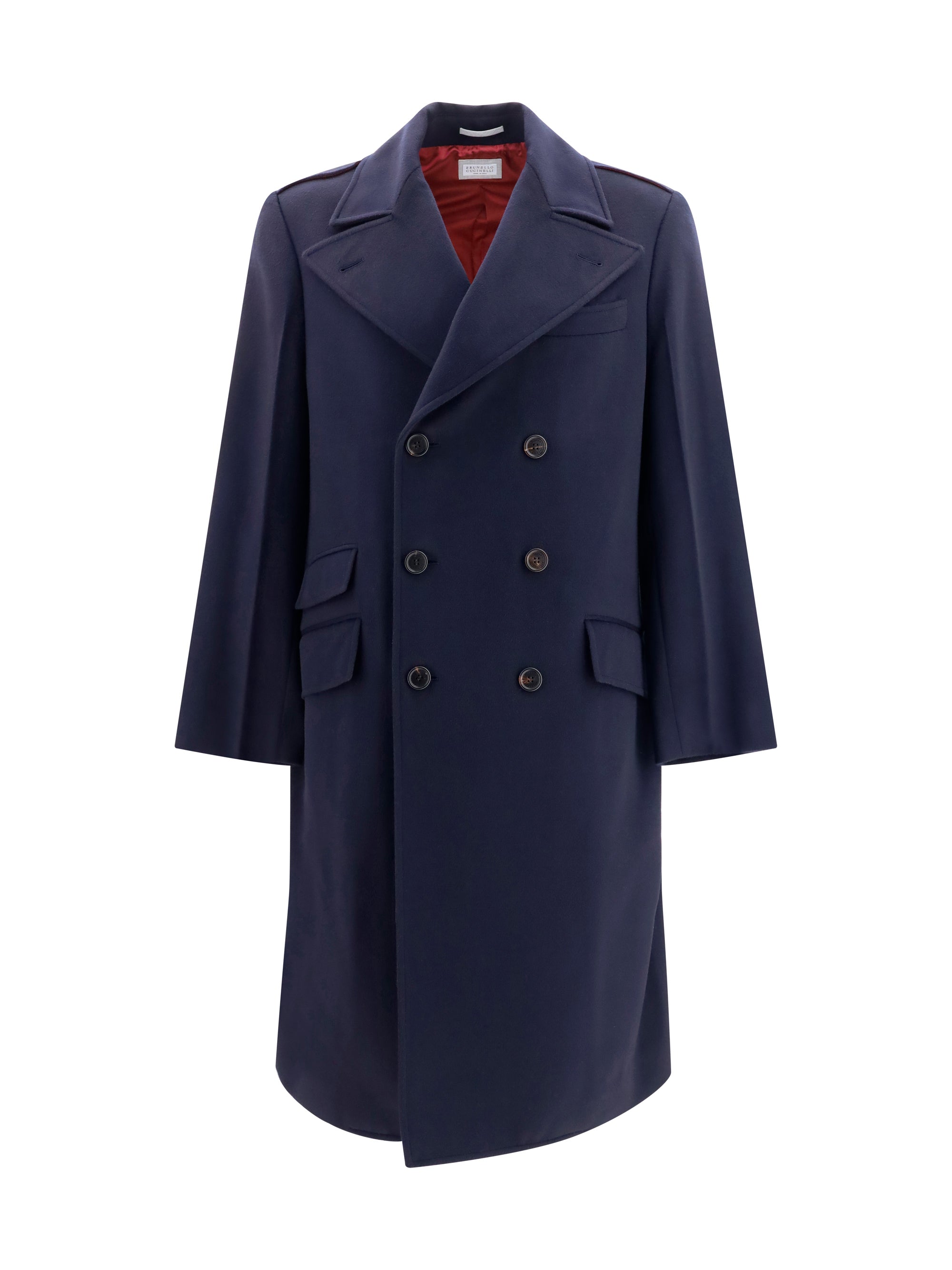Brunello Cucinelli Double-Breasted Merino Wool Coat — Navy