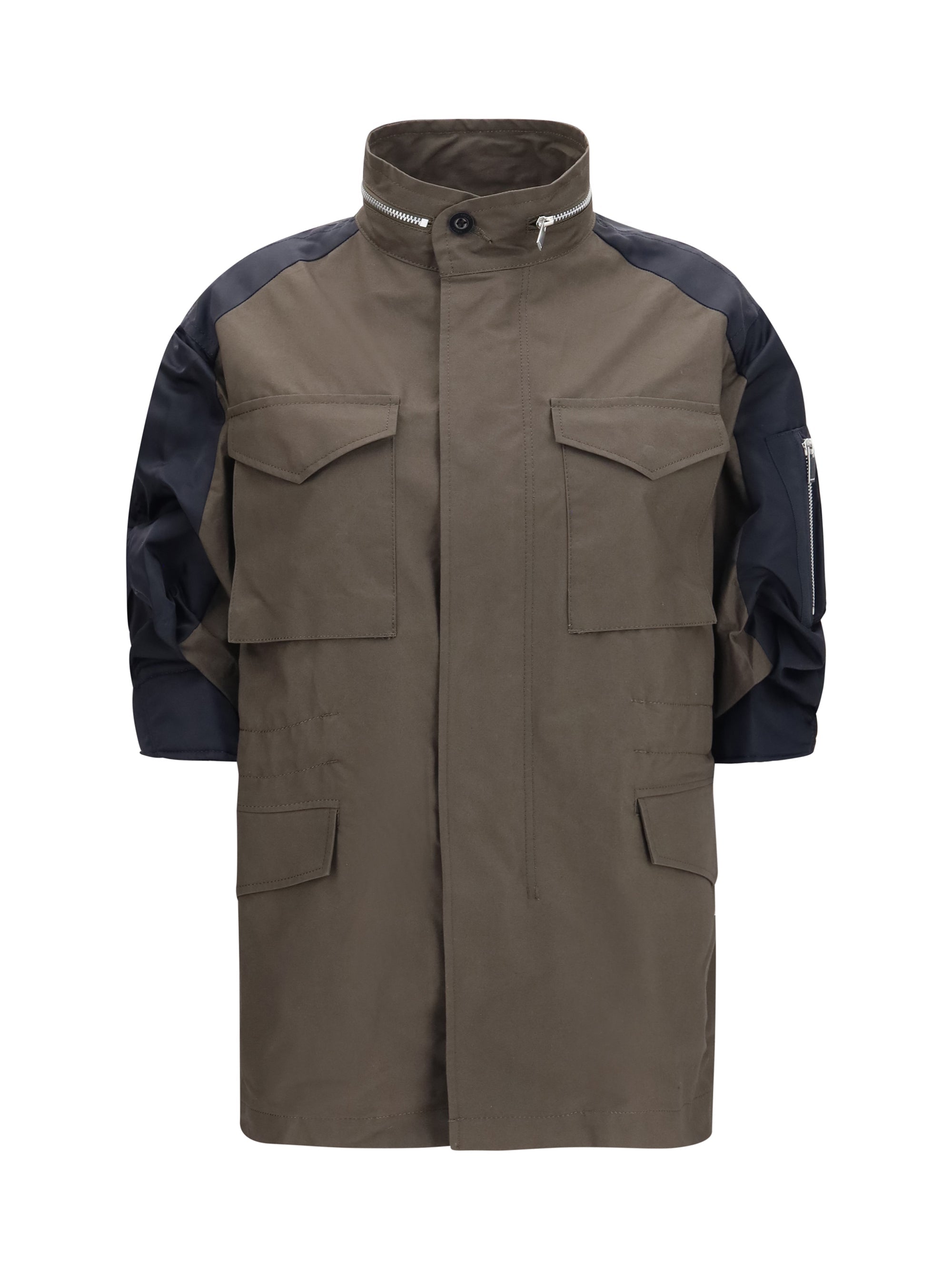 Sacai Nylon and Cotton Colorblock Jacket — Khaki