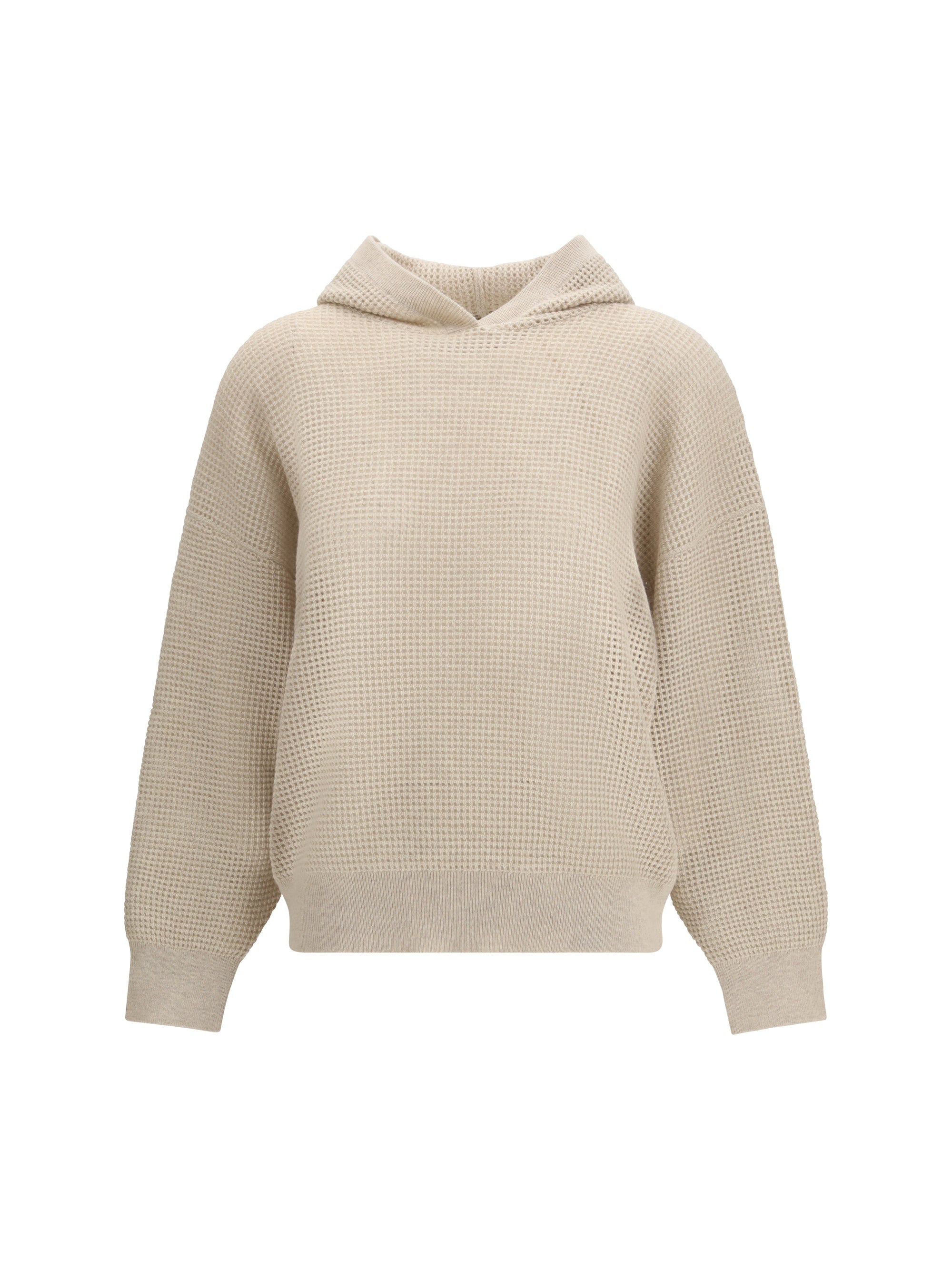 Brunello Cucinelli Sparkling Net Hooded Sweatshirt — Beige