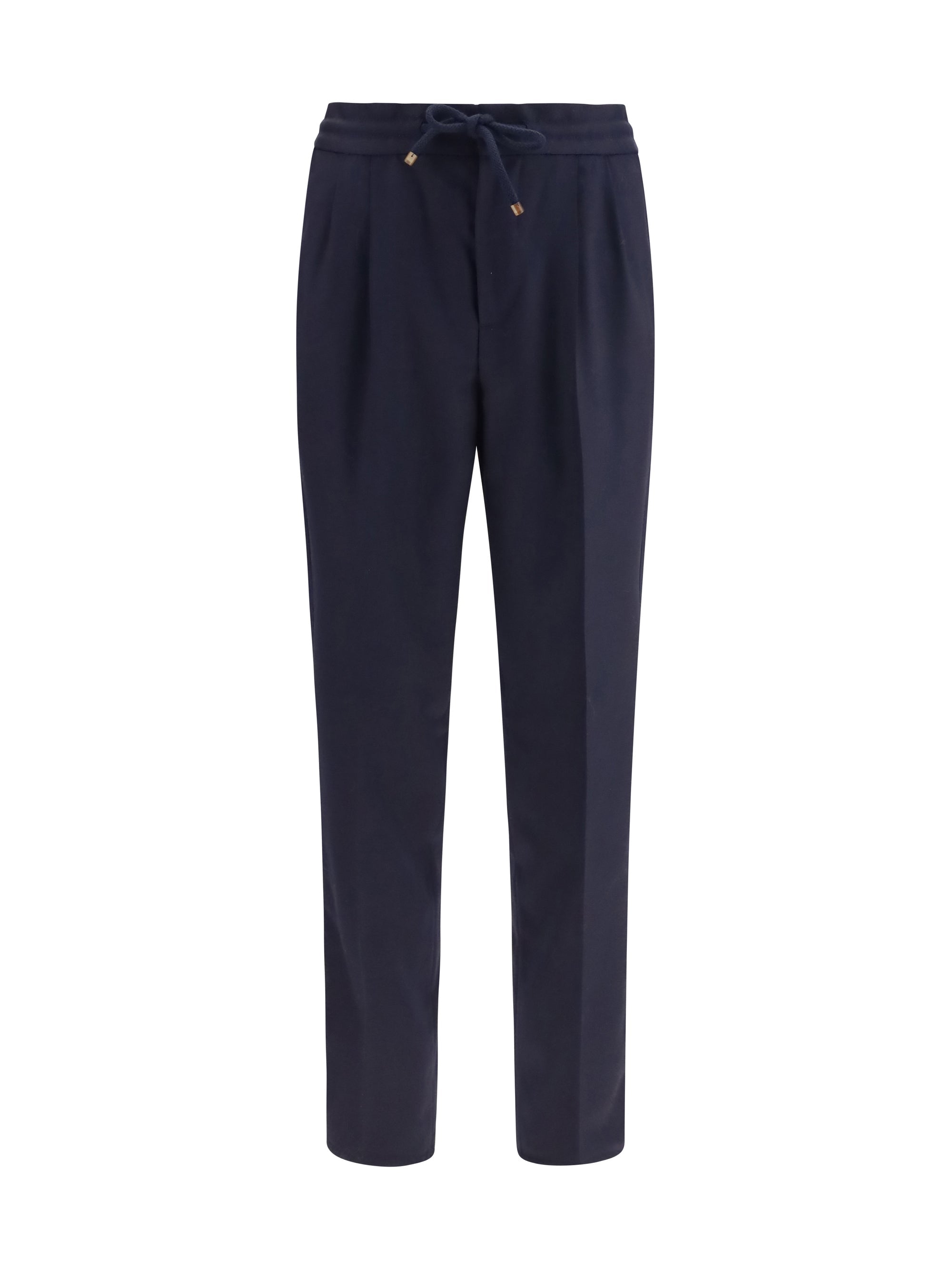 Brunello Cucinelli Virgin Wool Fleece Trousers — Navy