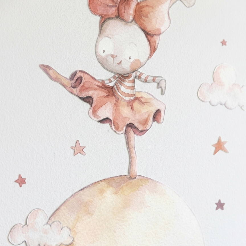 Vinilo Decorativo Infantil Luna: Bailando en la Luna para el Cuarto de tu Pequeño