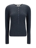 Lisa Yang Cotton and Cashmere Henley Sweater — Gray