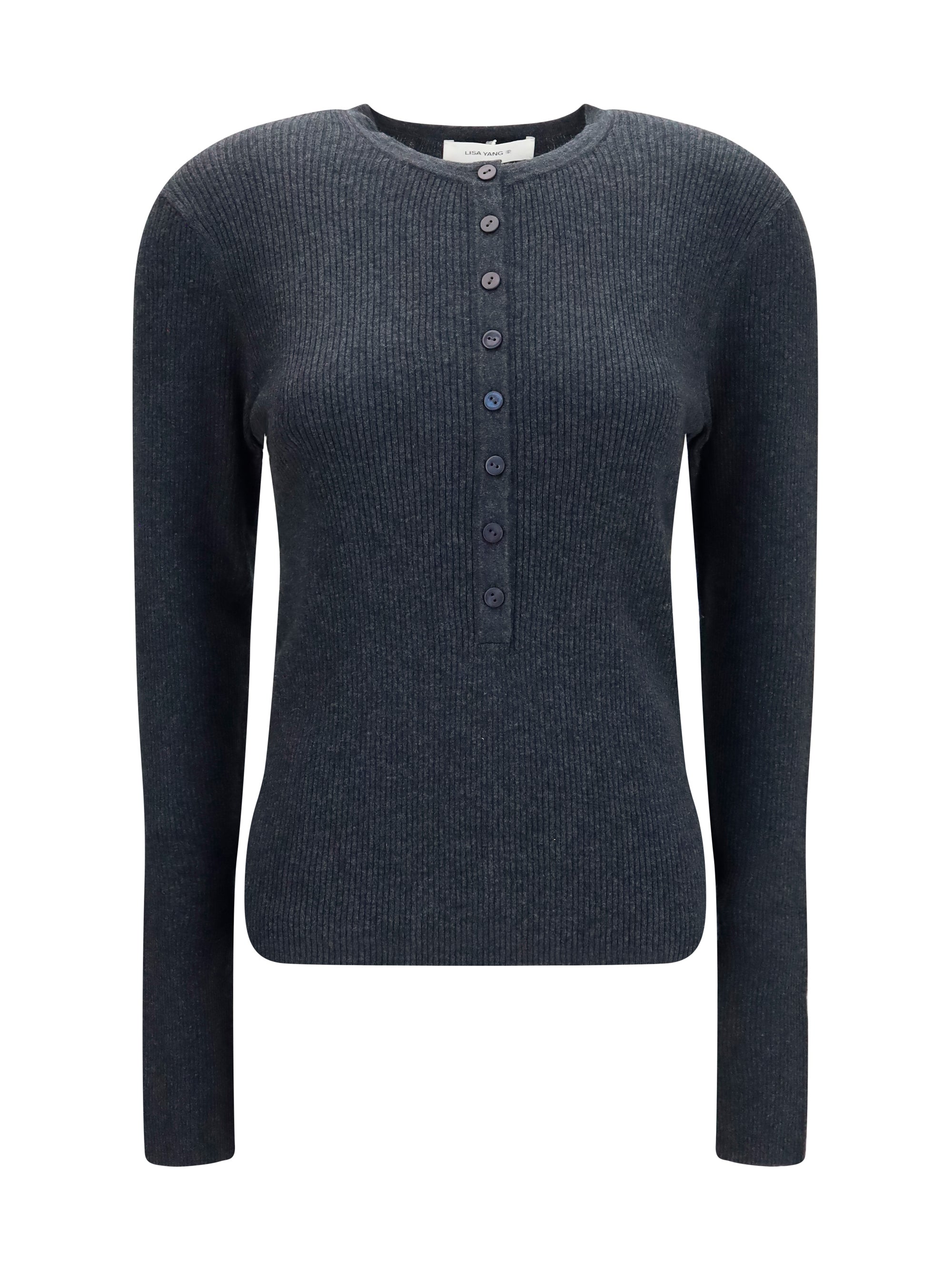 Lisa Yang Cotton and Cashmere Henley Sweater — Gray